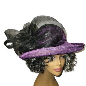 Giovannio Women's Purple Glitter and Black Mesh Bow Upturned Brim Bucket Hat